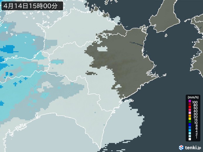 徳島県の雨雲レーダー(2025年04月14日)