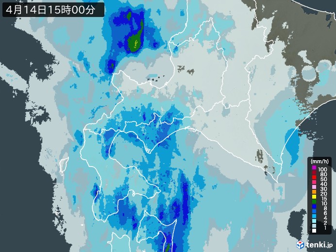 道南の雨雲レーダー(2025年04月14日)