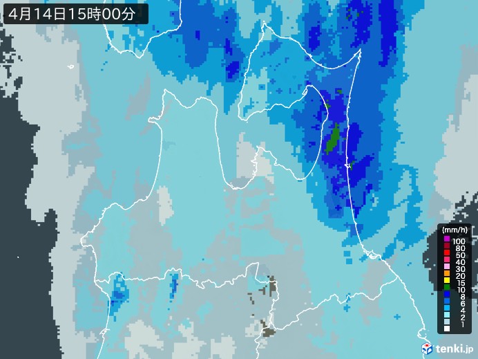 青森県の雨雲レーダー(2025年04月14日)