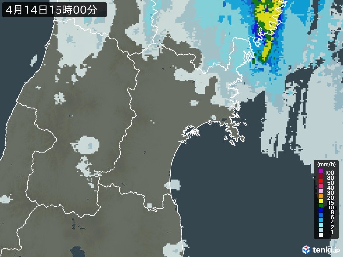 宮城県の雨雲レーダー(2025年04月14日)