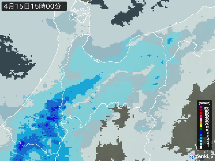 富山県の雨雲レーダー(2025年04月15日)