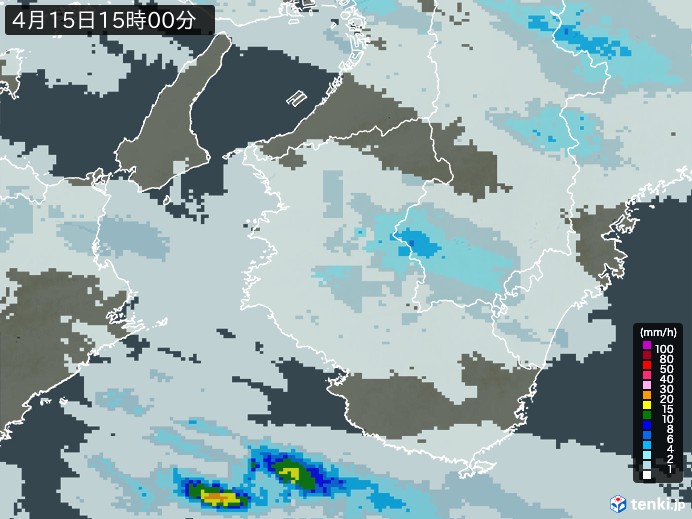 和歌山県の雨雲レーダー(2025年04月15日)