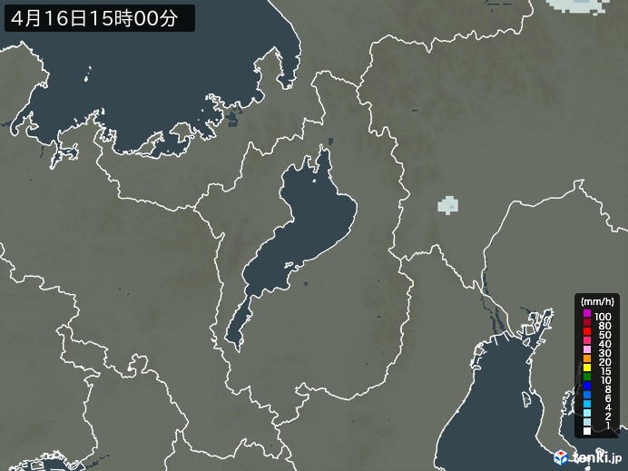 滋賀県の雨雲レーダー(2025年04月16日)