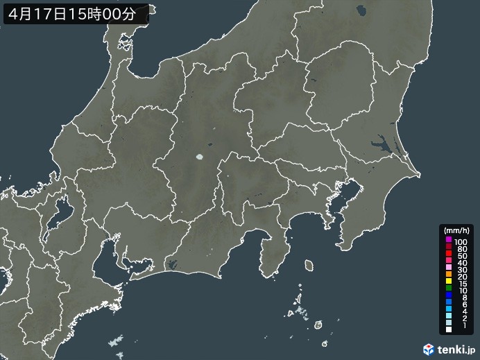関東・甲信地方の雨雲レーダー(2025年04月17日)