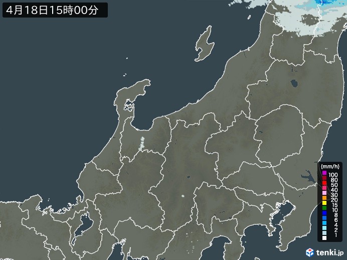 北陸地方の雨雲レーダー(2025年04月18日)