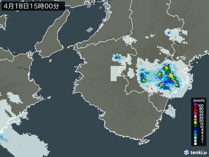 和歌山県の雨雲レーダー(2025年04月18日)