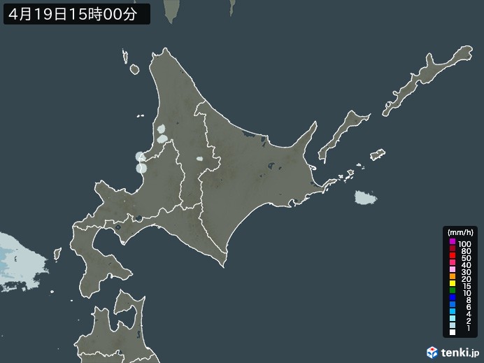 北海道地方の雨雲レーダー(2025年04月19日)