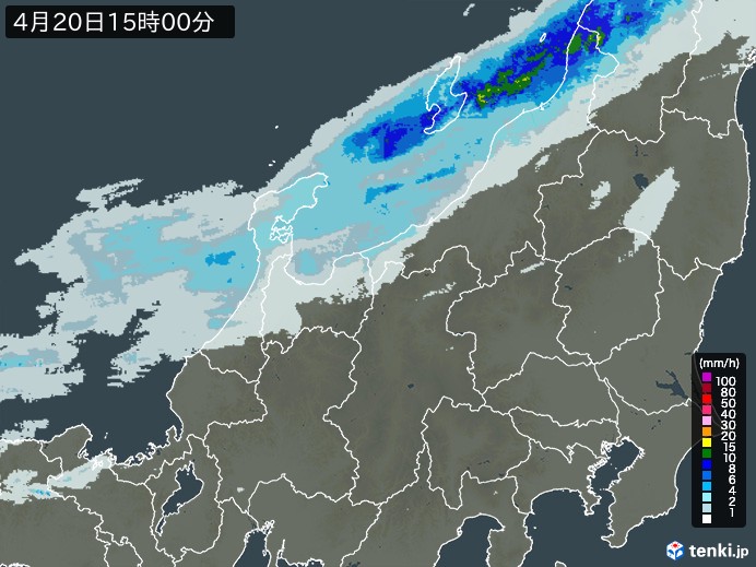 北陸地方の雨雲レーダー(2025年04月20日)
