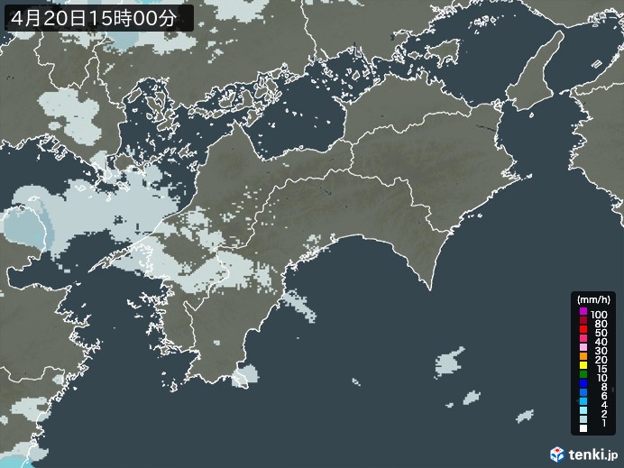 四国地方の雨雲レーダー(2025年04月20日)