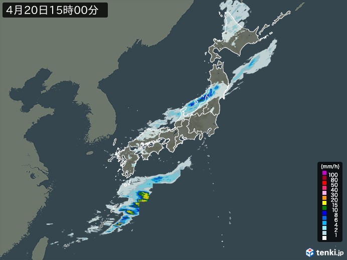 雨雲レーダー(2025年04月20日)