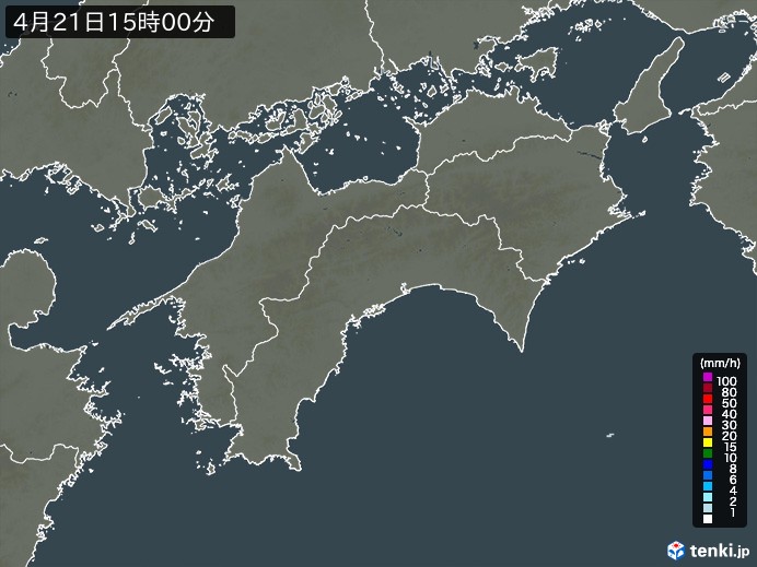 四国地方の雨雲レーダー(2025年04月21日)