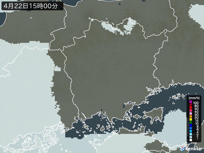 岡山県の雨雲レーダー(2025年04月22日)