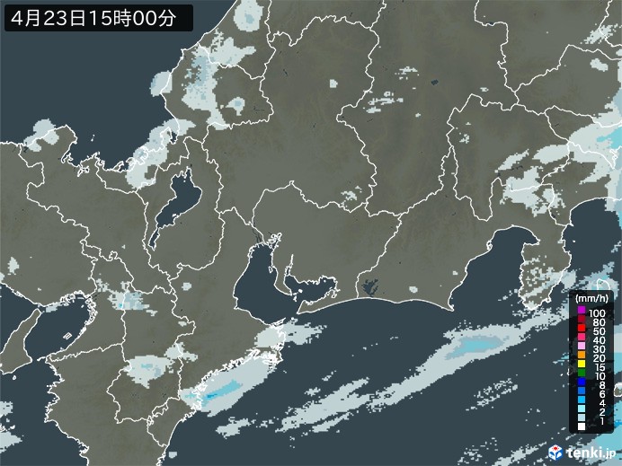東海地方の雨雲レーダー(2025年04月23日)