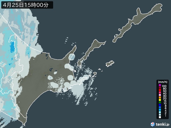 道東の雨雲レーダー(2025年04月25日)