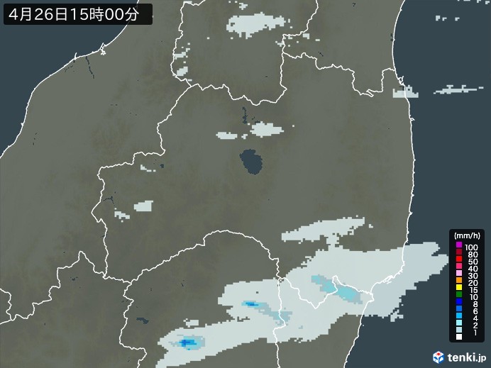 福島県の雨雲レーダー(2025年04月26日)