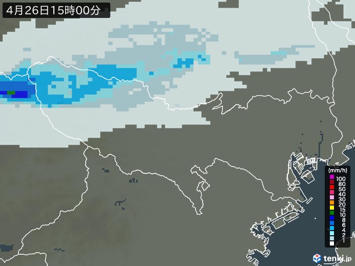 東京都の雨雲レーダー(2025年04月26日)