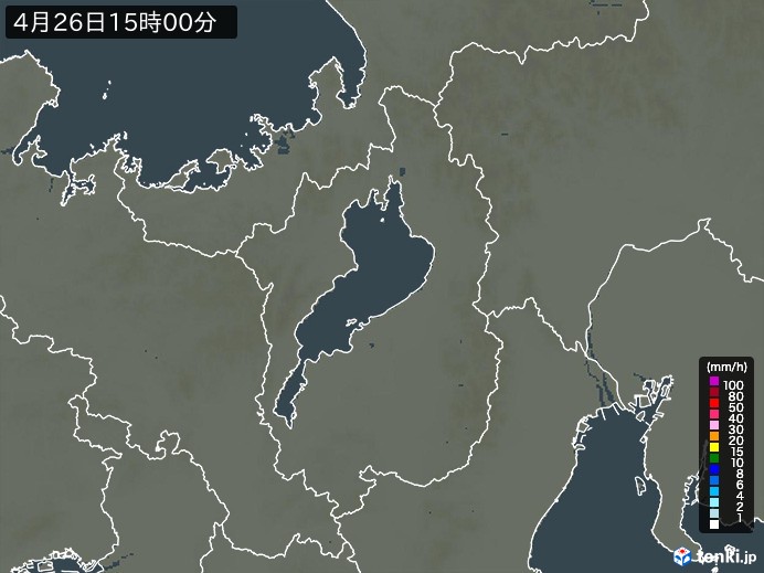 滋賀県の雨雲レーダー(2025年04月26日)