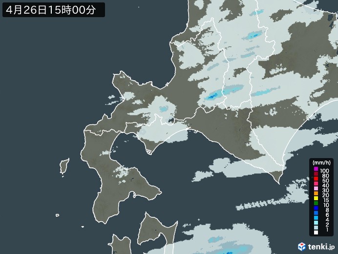道南の雨雲レーダー(2025年04月26日)