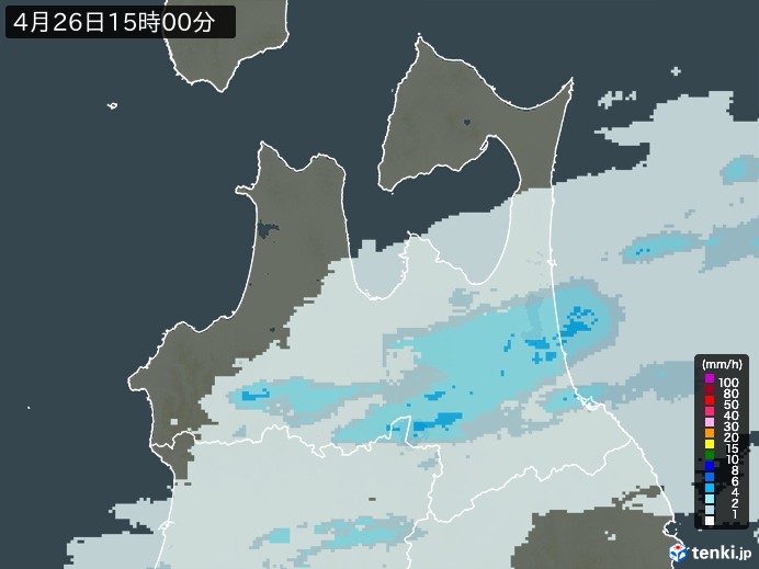 青森県の雨雲レーダー(2025年04月26日)