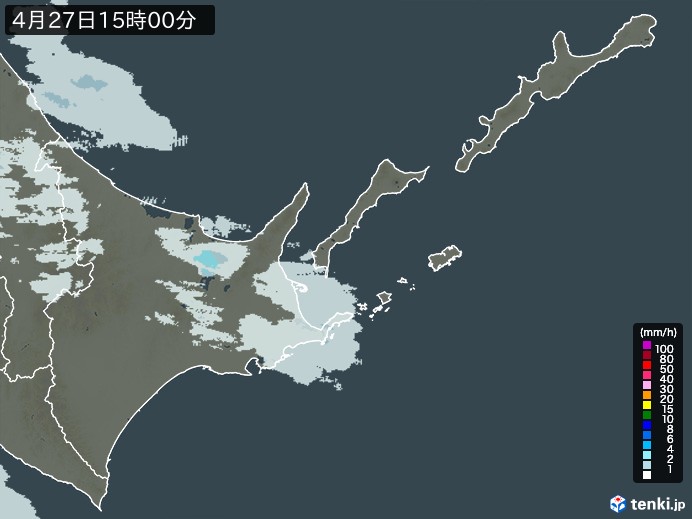 道東の雨雲レーダー(2025年04月27日)