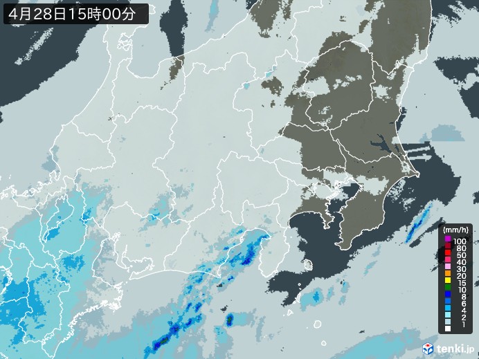 関東・甲信地方の雨雲レーダー(2025年04月28日)