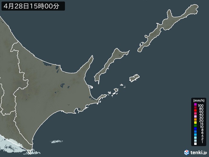 道東の雨雲レーダー(2025年04月28日)