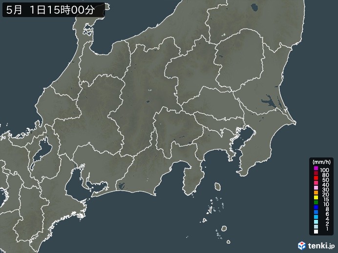 関東・甲信地方の雨雲レーダー(2025年05月01日)