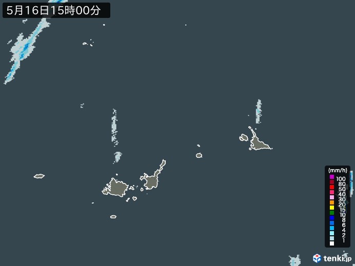 宮古・石垣・与那国(沖縄県)の雨雲レーダー(2025年05月16日)