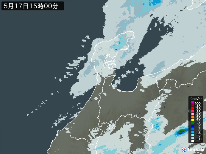 石川県の雨雲レーダー(2025年05月17日)