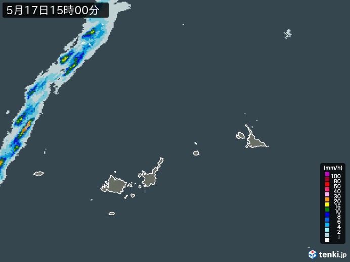 宮古・石垣・与那国(沖縄県)の雨雲レーダー(2025年05月17日)