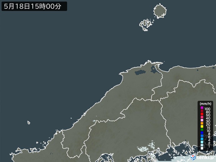 島根県の雨雲レーダー(2025年05月18日)