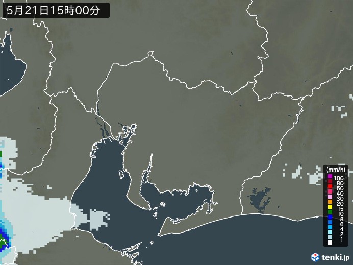 愛知県の雨雲レーダー(2025年05月21日)
