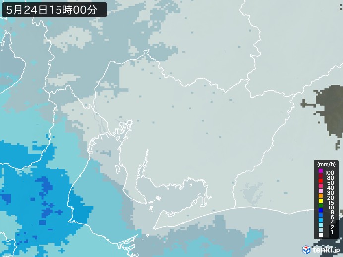 愛知県の雨雲レーダー(2025年05月24日)