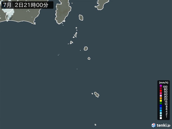 伊豆諸島(東京都)の過去の雨雲レーダー(2025年07月02日) - 日本