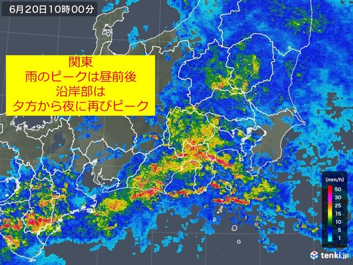 関東　雨ピークは昼前後　沿岸は夕方以降も