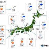 12日　西から高気圧も関東は帰宅時に傘の出番　北日本は強雨注意
