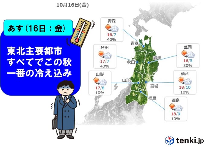 東北の山でも雪　あす(金)の朝はこの秋一番の冷え込みに