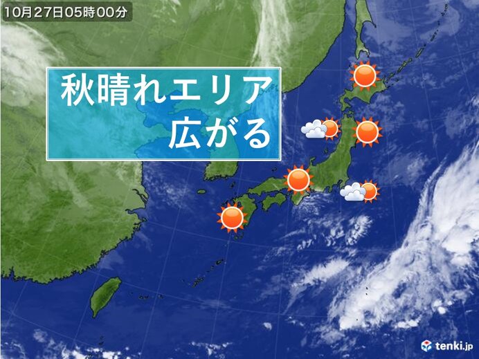 27日　秋晴れ　関東と東北は雲が広がりやすい