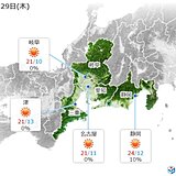 東海地方　29日は広く晴天