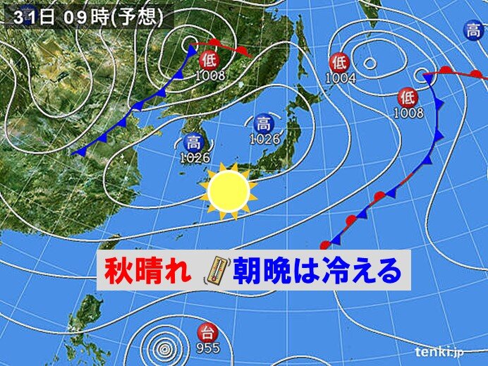 土曜日　穏やかな秋晴れ　朝晩は冷え込む