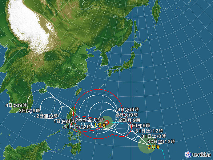 2つの台風 19号は猛烈な強さに 20号は沖縄に近づく可能性も 気象予報士 瀬田 繭美 2020年10月30日 日本気象協会 Tenki Jp