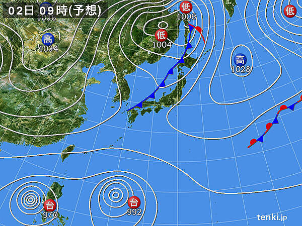 2日は広く天気下り坂