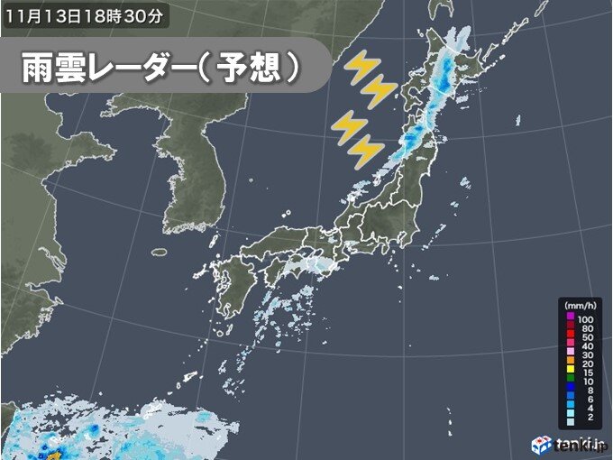 北海道から北陸は夜も落雷や突風に注意　北海道・東北は雪のまじる所も