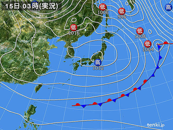 15日も　日中は広く晴れて過ごしやすい陽気　夜は雨の降る所も