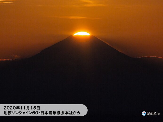 夕方の空に「ダイヤモンド富士」　あすもチャンスあり