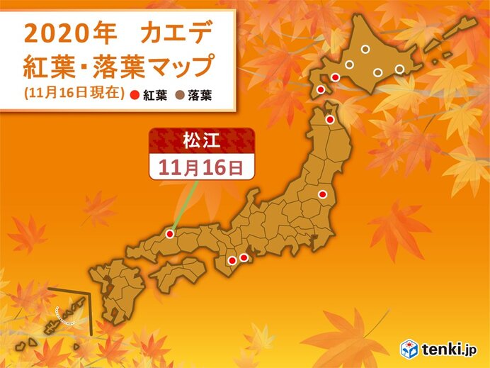 順調に秋深まる　富山や松江から紅葉や黄葉の便り