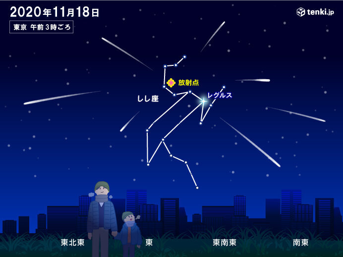 今晩　しし座流星群の活動が極大に　見ごろは深夜～18日明け方