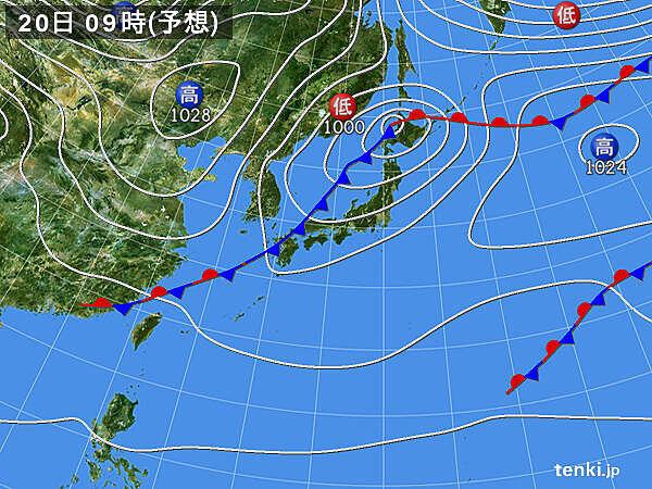 20日(金)以降　広く雨　南風から北風に