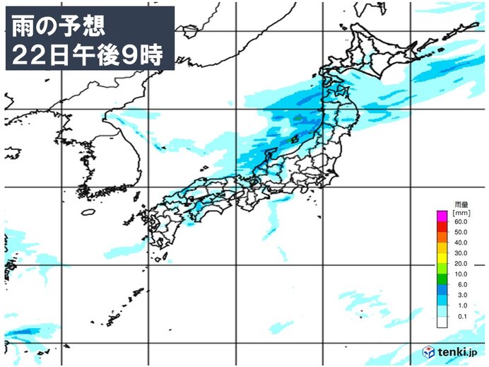 夜は広い範囲で傘の出番