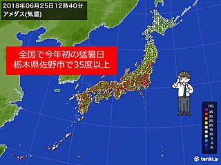 佐野市で35度超 全国で今年初の猛暑日